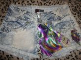 Short jeans pintado ( couro colorido) tam 38